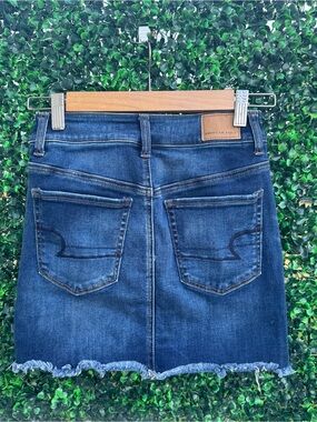American Eagle Outfitters Blue Denim Skirt with Frayed Hem
